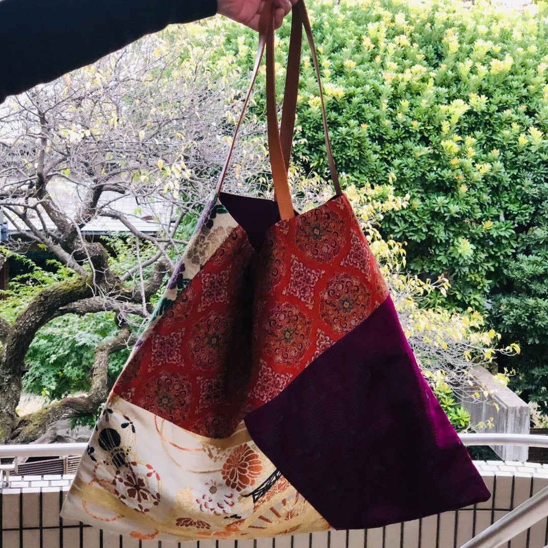 Japanese Kimono Bag Made From Vintage Kimono and Obi Belt 
