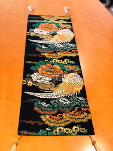 Motif pin et chrysanthème-oiseau (textile tissé Obi)