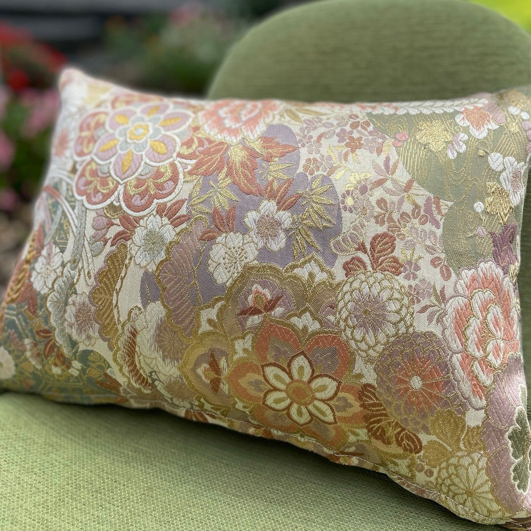 Oblong Pillow Cover Embroidered with a Floral Pattern