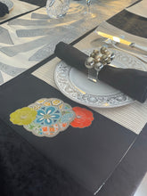 Load image into Gallery viewer, Black &amp; Silver/Gold Placemats with Colour-dyed Accents
