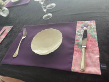 Load image into Gallery viewer, Mauve Placemats with Iris Flowers-on-pink Facings
