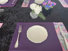 Load image into Gallery viewer, Mauve Placemats with Iris Flowers-on-pink Facings
