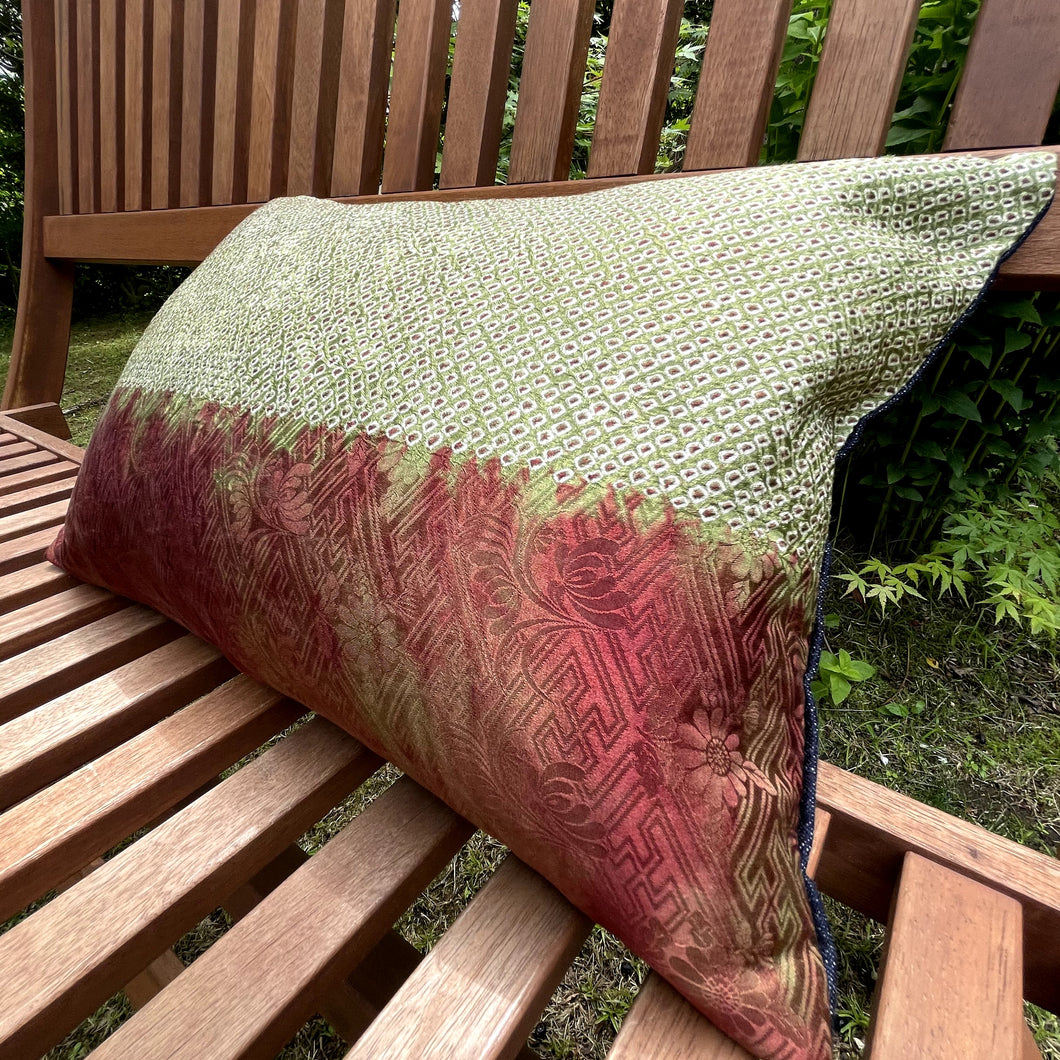 Dappled Shibori Pillow Cover in Green and Russet