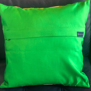 Decorative Green and Gold Pillow Cover with a Kasumi haze pattern