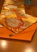 Load image into Gallery viewer, Table Runner gold-base,  letter box / classical pattern (woven textile Obi)
