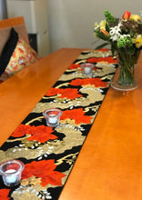Load image into Gallery viewer, Table Runner Black-base paulownia flower / classical pattern (woven textile Obi)
