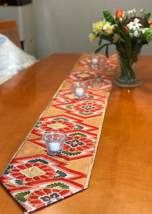 Table Runner Matsukawabishi pattern with  flowers (woven textile Obi)