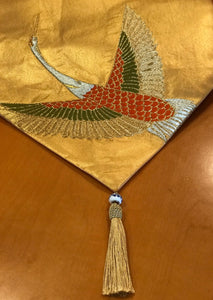 Table Runner Gold-base flying crane (woven textile Obi)