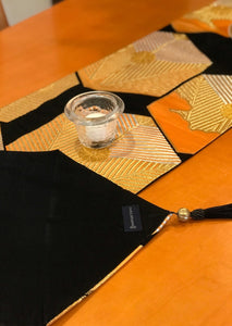 Table Runner Black-base tortoiseshells pattern (woven Obi)