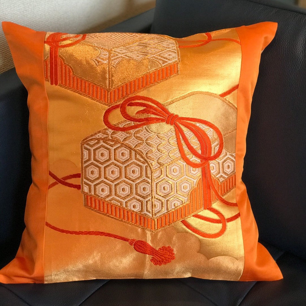 Housse de coussin décorative classique or et orange