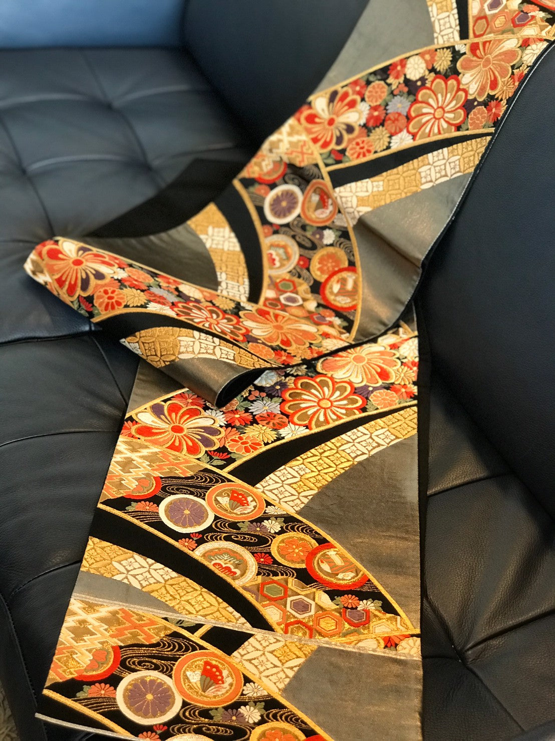 Japanese Traditional Kimono Obi Golden Bag, Silk, Handmade, Made in Japan